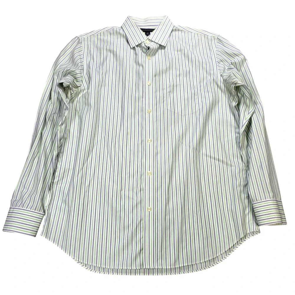 Banana Republic Non-Iron Classic Fit Shirt Men's L 16-16.5 Green Blue Striped